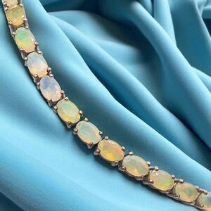 Ross Simons Ethiopian‎ Fire Opal Tennis Bracelet 925 Sterling Silver 7" 6x4mm